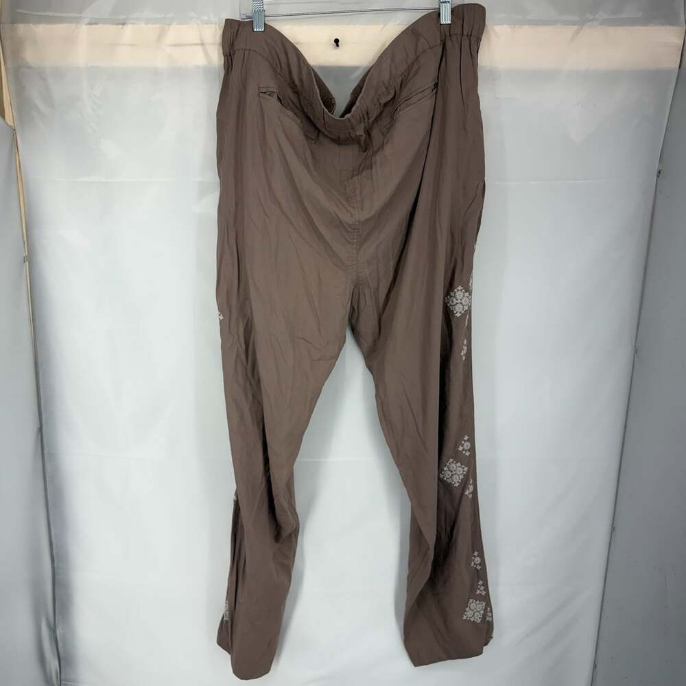 Sundance Women XL Floral Embroidered Jogger Pant Brown Bohemian Adjustable Waist - Picture 2 of 8